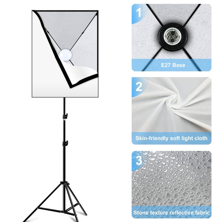 PULUZ 50x70cm Studio Softbox + 2m Tripod Mount + Single E27 30W 5700K White Light LED Bulb Photography Kit(EU Plug) - Stand Bracket by PULUZ | Online Shopping UK | buy2fix