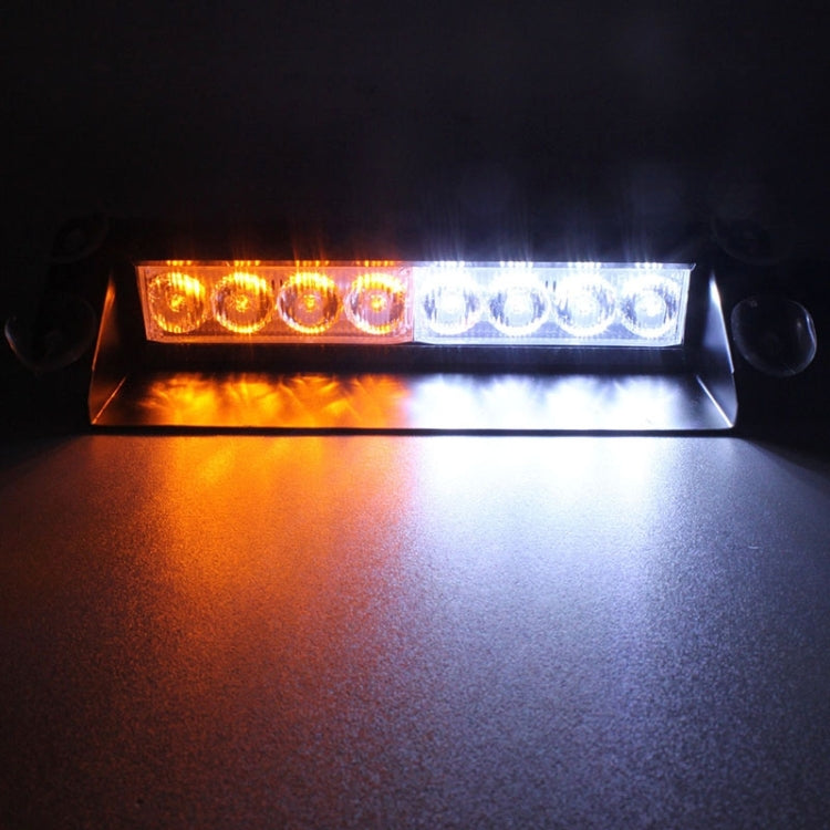 8W 800LM 8-LED White + Yellow Light 3-Modes Adjustable Angle Car Strobe Flash Dash Emergency Light Warning Lamp with Suckers, DC 12V - In Car by buy2fix | Online Shopping UK | buy2fix