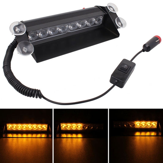 8W 800LM 8-LED Yellow Light 3-Modes Adjustable Angle Car Strobe Flash Dash Emergency Light Warning Lamp with Suckers, DC 12V - In Car by buy2fix | Online Shopping UK | buy2fix