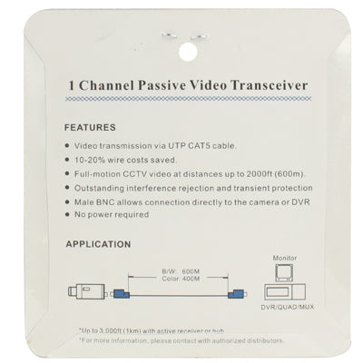 2 PCS 1 Channel Passive Video Transceiver - Security by buy2fix | Online Shopping UK | buy2fix