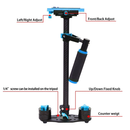 YELANGU 38.5-61cm Carbon Fiber Handheld Stabilizer for DSLR & DV Digital Video & Cameras, Capacity Range 0.5-3kg(Blue) - Camera Accessories by YELANGU | Online Shopping UK | buy2fix