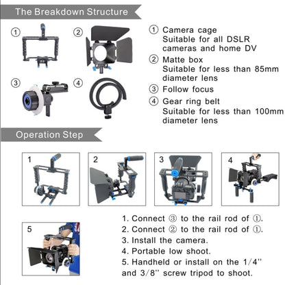 YELANGU YLG1103A-B Large Handle Video Camera Cage Stabilizer + Matte Box Kit for DSLR Camera / Video Camera - Camera Accessories by YELANGU | Online Shopping UK | buy2fix