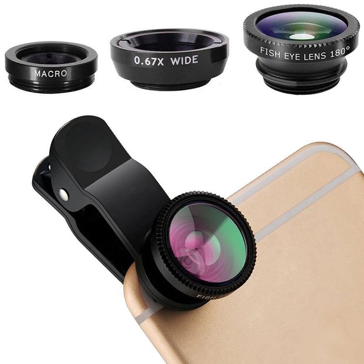 3 in 1 Photo Lens Kits (180 Degree Fisheye Lens + Super Wide Lens + Macro Lens), For iPhone, Galaxy, Sony, Lenovo, HTC, Huawei, Google, LG, Xiaomi, other Smartphones(Black) - Combination Lens by buy2fix | Online Shopping UK | buy2fix