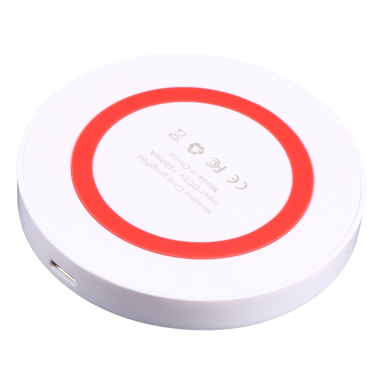 Universal QI Standard Round Wireless Charging Pad (White + Red) - Wireless Charger by buy2fix | Online Shopping UK | buy2fix