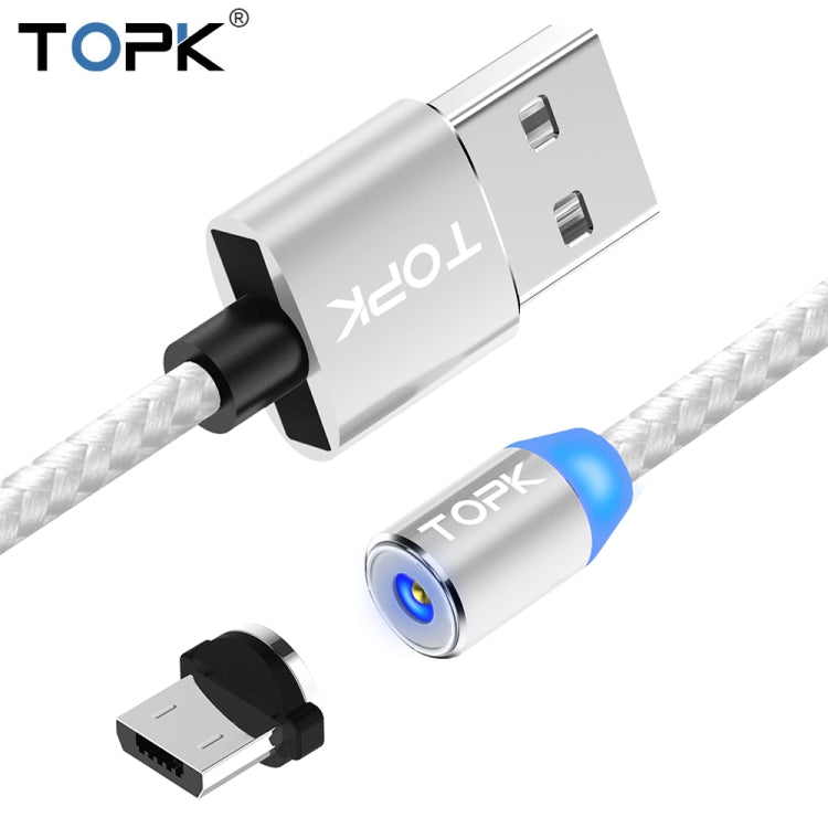 TOPK 2m 2.4A Max USB to Micro USB Nylon Braided Magnetic Charging Cable with LED Indicator(Silver) - Mobile Accessories by TOPK | Online Shopping UK | buy2fix