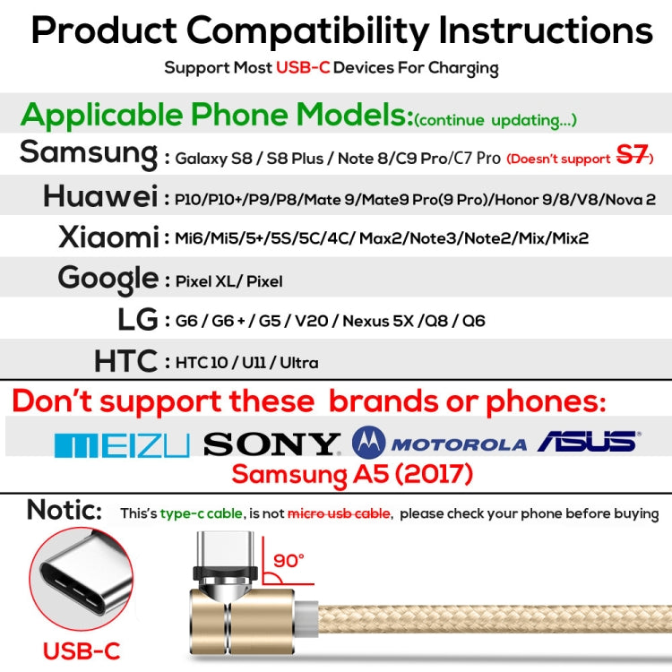 TOPK 2m 2.4A Max USB to USB-C / Type-C 90 Degree Elbow Magnetic Charging Cable with LED Indicator(Gold) - Mobile Accessories by TOPK | Online Shopping UK | buy2fix