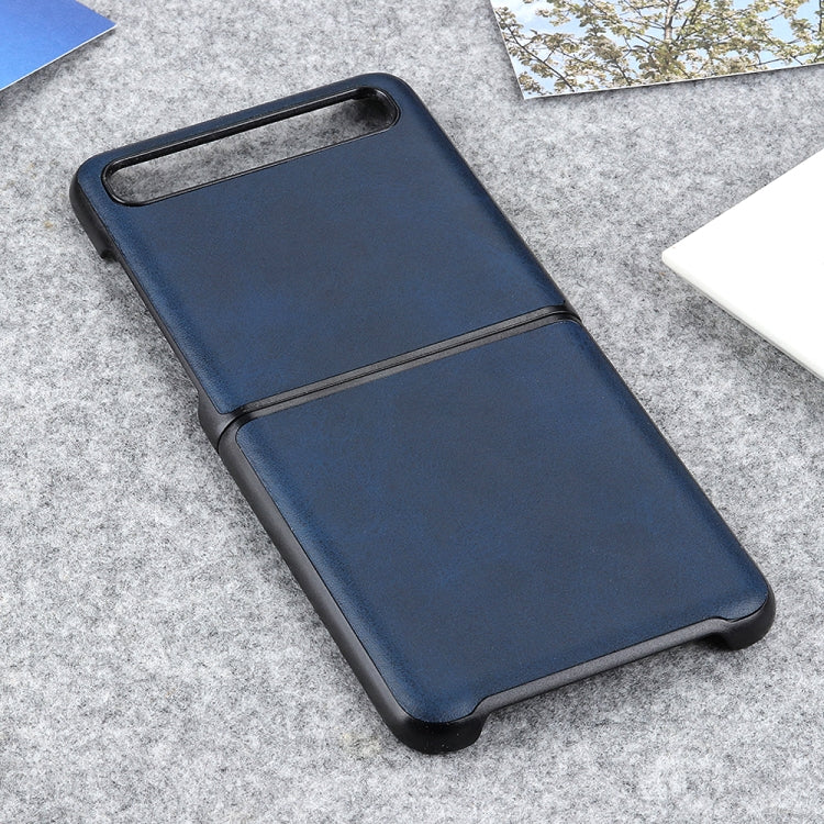 For Galaxy Z Flip Two-color Cow Leather Texture Folding Protective Case(Blue) - Samsung Accessories by buy2fix | Online Shopping UK | buy2fix