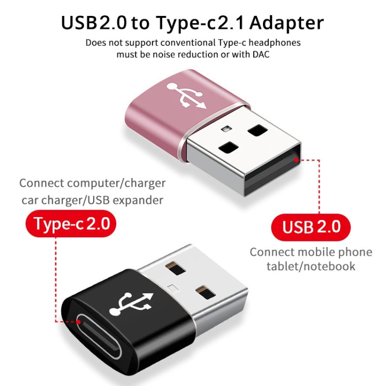 USB-C / Type-C Female to USB 2.0 Male Aluminum Alloy Adapter, Support Charging & Transmission(Pink) - Type-C Adapter by buy2fix | Online Shopping UK | buy2fix