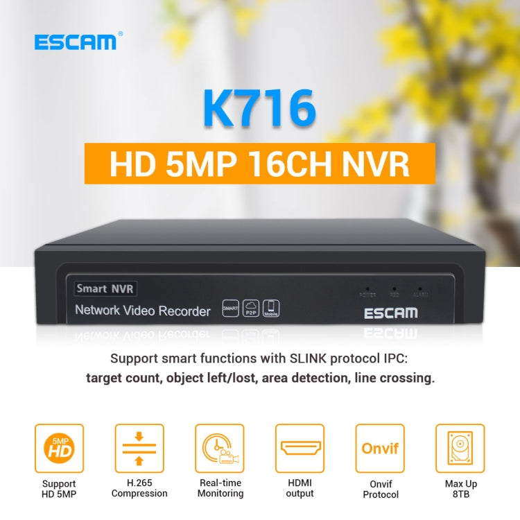 ESCAM K716 HD 5MP 16CH Smart NVR Network Video Recorder - Security by ESCAM | Online Shopping UK | buy2fix