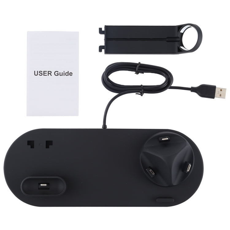 HQ-UD15 5 in 1 Micro USB + USB-C / Type-C + 8 Pin Interface Phone Charging Base with 8 Pin Earphone Charging Interface & Watch Stand (Black) - Multifunction Charger by buy2fix | Online Shopping UK | buy2fix