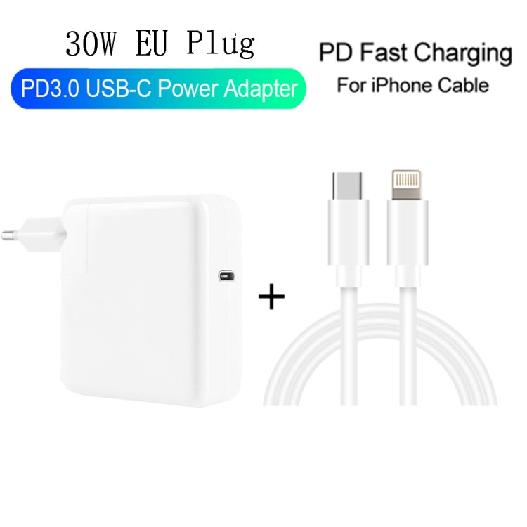 2 in 1 PD3.0 30W USB-C / Type-C Travel Charger with Detachable Foot + PD3.0 3A USB-C / Type-C to 8 Pin Fast Charge Data Cable Set, Cable Length: 2m, EU Plug - Mobile Accessories by buy2fix | Online Shopping UK | buy2fix