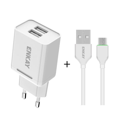 ENKAY Hat-Prince T003-1 10.5W 2.1A Dual USB Charging EU Plug Travel Power Adapter With 2.1A 1m Micro USB Cable - USB Charger by ENKAY | Online Shopping UK | buy2fix