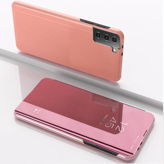 For Samsung Galaxy S21 5G Plated Mirror Horizontal Flip Leather Case with Holder(Rose Gold) - Samsung Accessories by buy2fix | Online Shopping UK | buy2fix