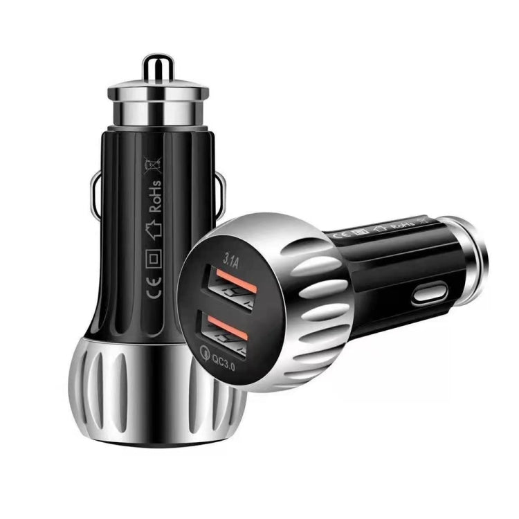 YSY-310QC18W QC3.0 Dual Port USB Car Charger + 3A USB to USB-C / Type-C Data Cable, Cable Length: 1m(Black) - Car Charger by buy2fix | Online Shopping UK | buy2fix