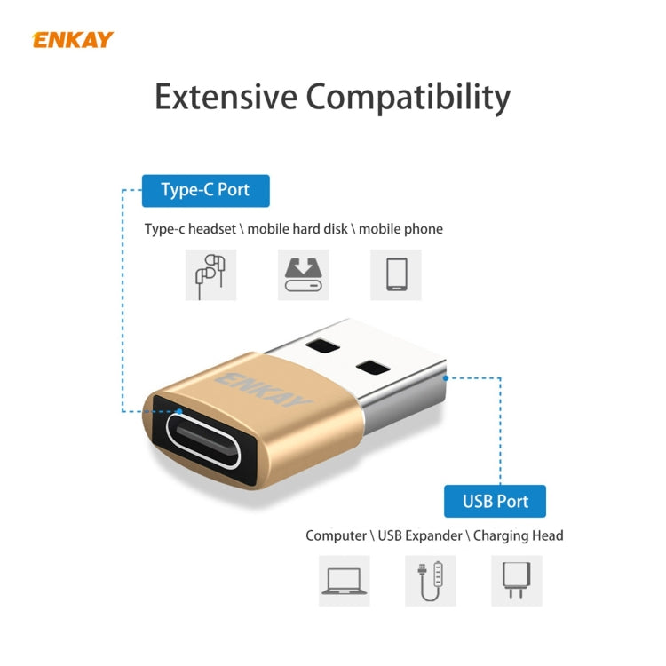 ENKAY ENK-AT105 USB Male to USB-C / Type-C Female Aluminium Alloy Adapter Converter, Support Quick Charging & Data Transmission(Black) - Mobile Accessories by ENKAY | Online Shopping UK | buy2fix