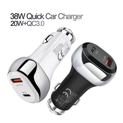 YSY-312PD PD 20W USB-C / Type-C + QC3.0 18W USB Interface 38W High-power Car Charger(Black) - In Car by buy2fix | Online Shopping UK | buy2fix