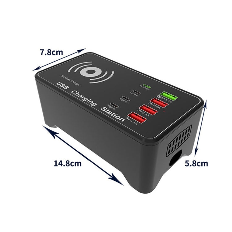 A7 High-power 100W 4 x PD 20W + QC3.0 USB Charger +15W Qi Wireless Charger Multi-port Smart Charger Station, Plug Size:AU Plug - Plug Adaptor by buy2fix | Online Shopping UK | buy2fix