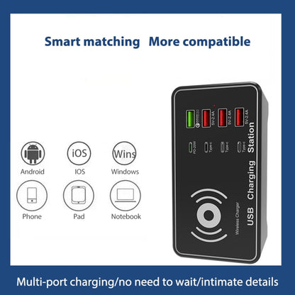 A7 High-power 100W 4 x PD 20W + QC3.0 USB Charger +15W Qi Wireless Charger Multi-port Smart Charger Station, Plug Size:AU Plug - Plug Adaptor by buy2fix | Online Shopping UK | buy2fix