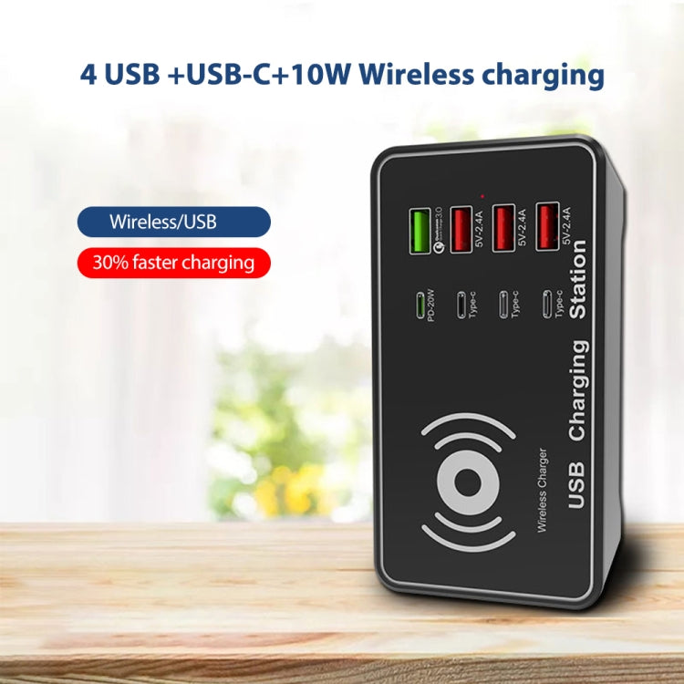 A7 High-power 100W 4 x PD 20W + QC3.0 USB Charger +15W Qi Wireless Charger Multi-port Smart Charger Station, Plug Size:AU Plug - Plug Adaptor by buy2fix | Online Shopping UK | buy2fix