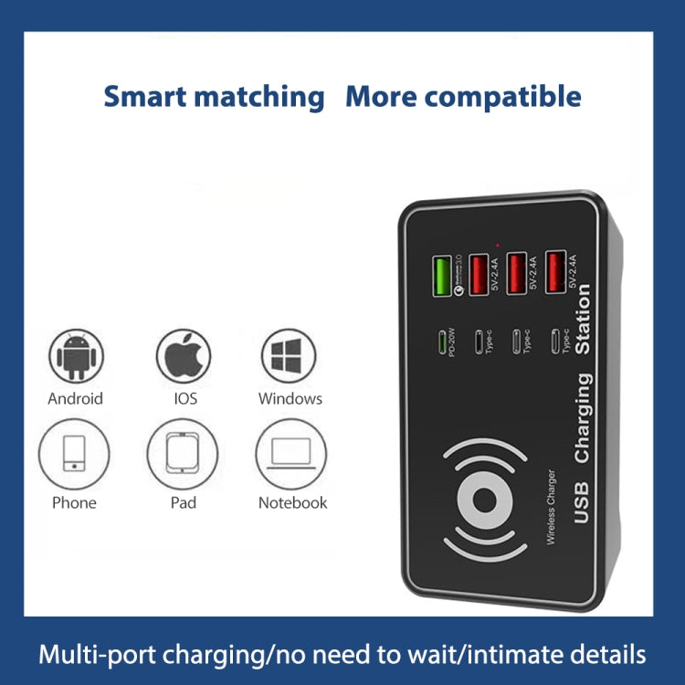 A7 High-power 100W 4 x PD 20W + QC3.0 USB Charger +15W Qi Wireless Charger Multi-port Smart Charger Station, Plug Size:AU Plug - Plug Adaptor by buy2fix | Online Shopping UK | buy2fix