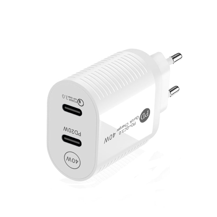 40W Dual Port PD / Type-C Fast Charger for iPhone / iPad Series, EU Plug(White) - USB Charger by buy2fix | Online Shopping UK | buy2fix