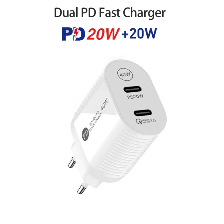 40W Dual Port PD / Type-C Fast Charger for iPhone / iPad Series, EU Plug(White) - USB Charger by buy2fix | Online Shopping UK | buy2fix