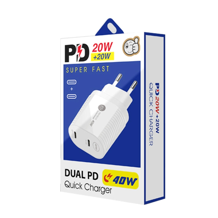 40W Dual Port PD / Type-C Fast Charger for iPhone / iPad Series, EU Plug(White) - USB Charger by buy2fix | Online Shopping UK | buy2fix