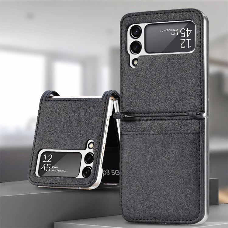 For Samsung Galaxy Z Flip3 5G Litchi Pattern Folding Leather Shockproof Card All-inclusive Case(Black) - Samsung Accessories by buy2fix | Online Shopping UK | buy2fix