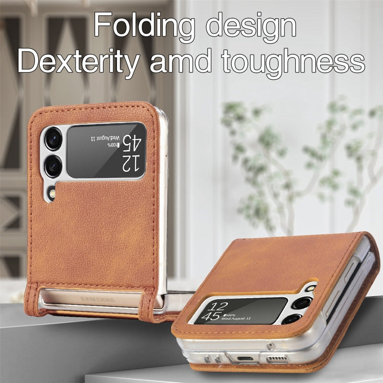 For Samsung Galaxy Z Flip3 5G Litchi Pattern Folding Leather Shockproof Card All-inclusive Case(Brown) - Samsung Accessories by buy2fix | Online Shopping UK | buy2fix