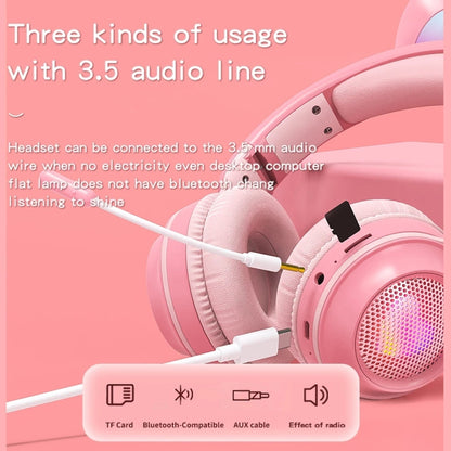 KE-01 Rabbit Ear Wireless Bluetooth 5.0 Stereo Music Foldable Headset with Mic For PC(White Pink) - Headset & Headphone by buy2fix | Online Shopping UK | buy2fix