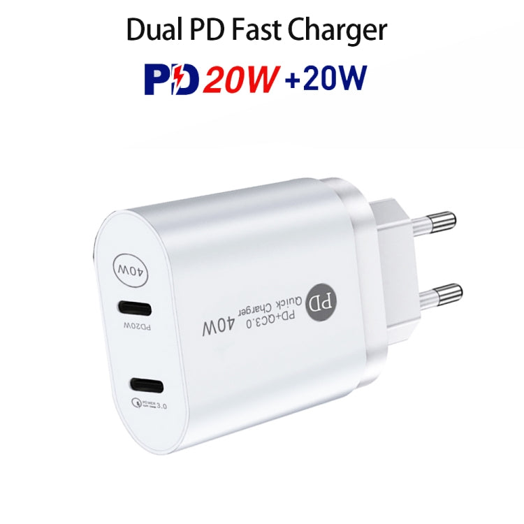 002 40W Dual Port PD USB-C / Type-C Fast Charger for iPhone / iPad Series, EU Plug(White) - Apple Accessories by buy2fix | Online Shopping UK | buy2fix