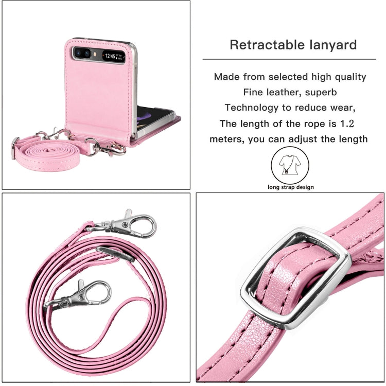 For Samsung Galaxy Z Flip 5G Diagonal Lanyard Embossed Card Phone Case(Pink) - Samsung Accessories by buy2fix | Online Shopping UK | buy2fix