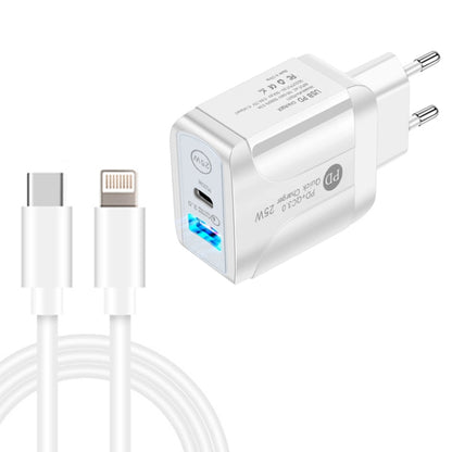 PD25W USB-C / Type-C + QC3.0 USB Dual Ports Fast Charger with USB-C to 8 Pin Data Cable, EU Plug(White) - Apple Accessories by buy2fix | Online Shopping UK | buy2fix