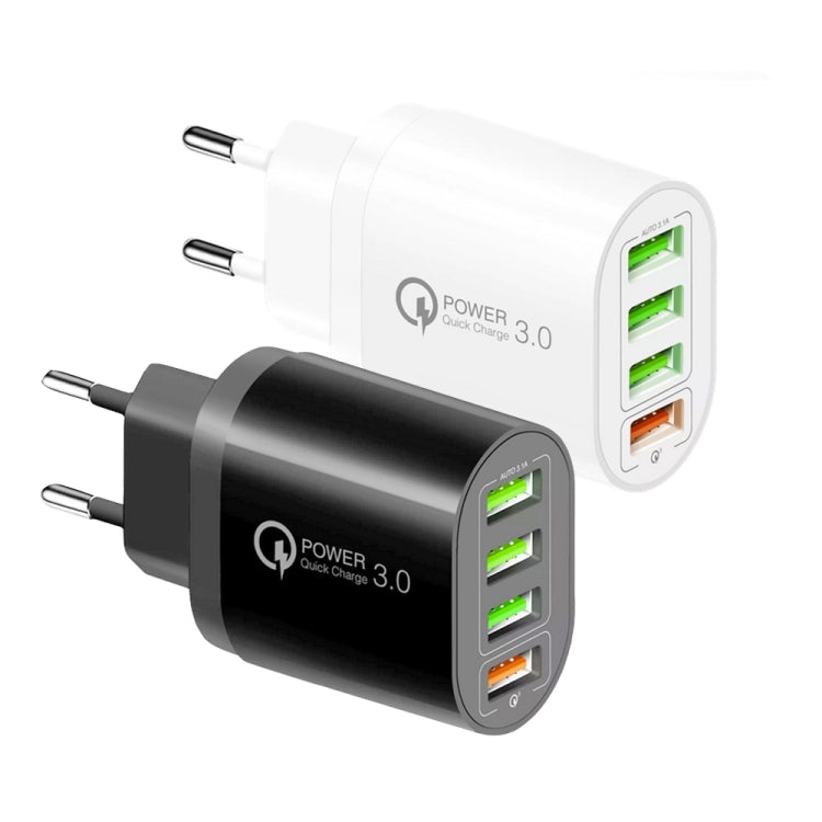 QC-04 QC3.0 + 3 x USB2.0 Multi-ports Charger with 3A USB to Type-C Data Cable, EU Plug(Black) - Mobile Accessories by buy2fix | Online Shopping UK | buy2fix