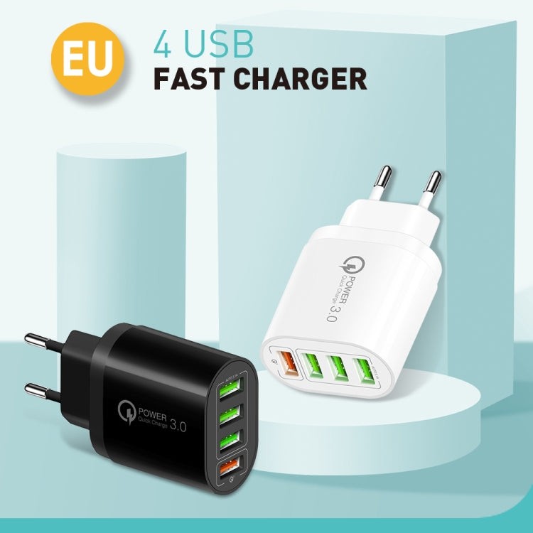 QC-04 QC3.0 + 3 x USB2.0 Multi-ports Charger with 3A USB to Micro USB Data Cable, EU Plug(Black) - Mobile Accessories by buy2fix | Online Shopping UK | buy2fix
