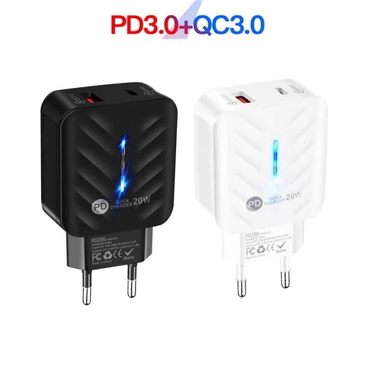 PD03 20W PD3.0 + QC3.0 USB Charger with USB to 8 Pin Data Cable, EU Plug(White) - Apple Accessories by buy2fix | Online Shopping UK | buy2fix