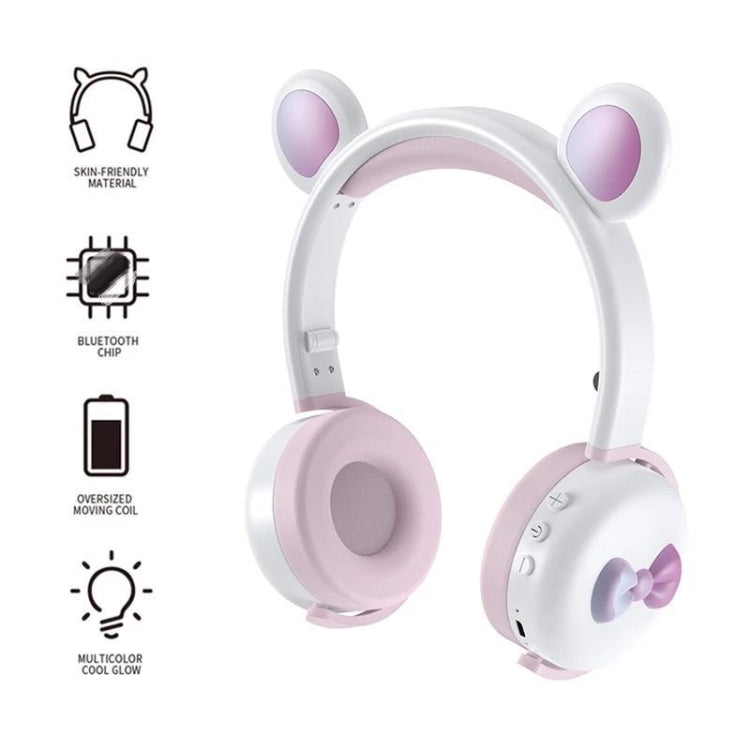 AEC BK7 Cute Bear Children Wireless Bluetooth Headset with LED Light(Pink) - Apple Accessories by AEC | Online Shopping UK | buy2fix