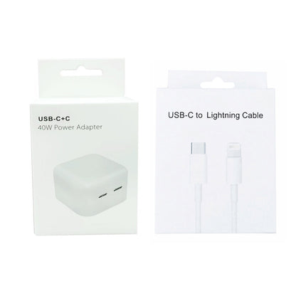 SDC-40W Dual PD USB-C / Type-C Ports Charger with 1.5m Type-C to 8 Pin Data Cable, EU Plug - USB Charger by buy2fix | Online Shopping UK | buy2fix