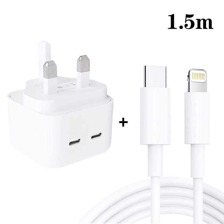 SDC-40W Dual PD USB-C / Type-C Ports Charger with 1.5m Type-C to 8 Pin Data Cable, UK Plug - Apple Accessories by buy2fix | Online Shopping UK | buy2fix