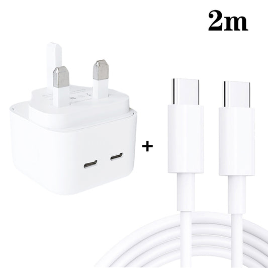 SDC-40W Dual PD USB-C / Type-C Ports Charger with 2m Type-C to Type-C Data Cable, UK Plug - Mobile Accessories by buy2fix | Online Shopping UK | buy2fix
