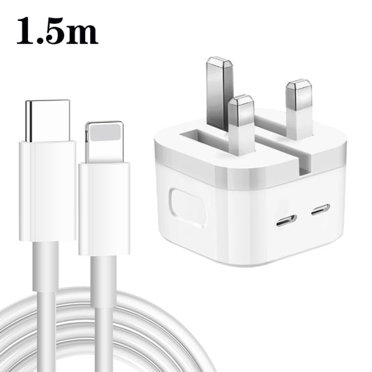 PD 35W Dual USB-C / Type-C Ports Charger with 1.5m Type-C to 8 Pin Data Cable, UK Plug - USB Charger by buy2fix | Online Shopping UK | buy2fix