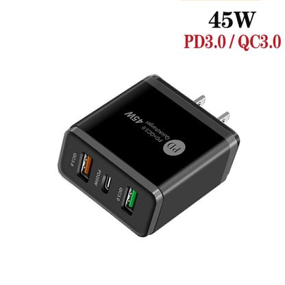 45W PD25W + 2 x QC3.0 USB Multi Port Charger with USB to Type-C Cable, US Plug(Black) - Mobile Accessories by buy2fix | Online Shopping UK | buy2fix