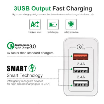 SDC-30W QC3.0 USB + 2 x USB2.0 Port Quick Charger with USB to Type-C Cable, AU Plug - Mobile Accessories by buy2fix | Online Shopping UK | buy2fix