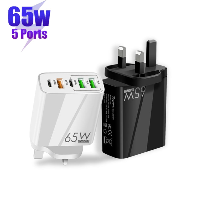 65W Dual PD Type-C + 3 x USB Multi Port Charger with 3A Type-C to 8 Pin Data Cable, UK Plug(White) - USB Charger by buy2fix | Online Shopping UK | buy2fix