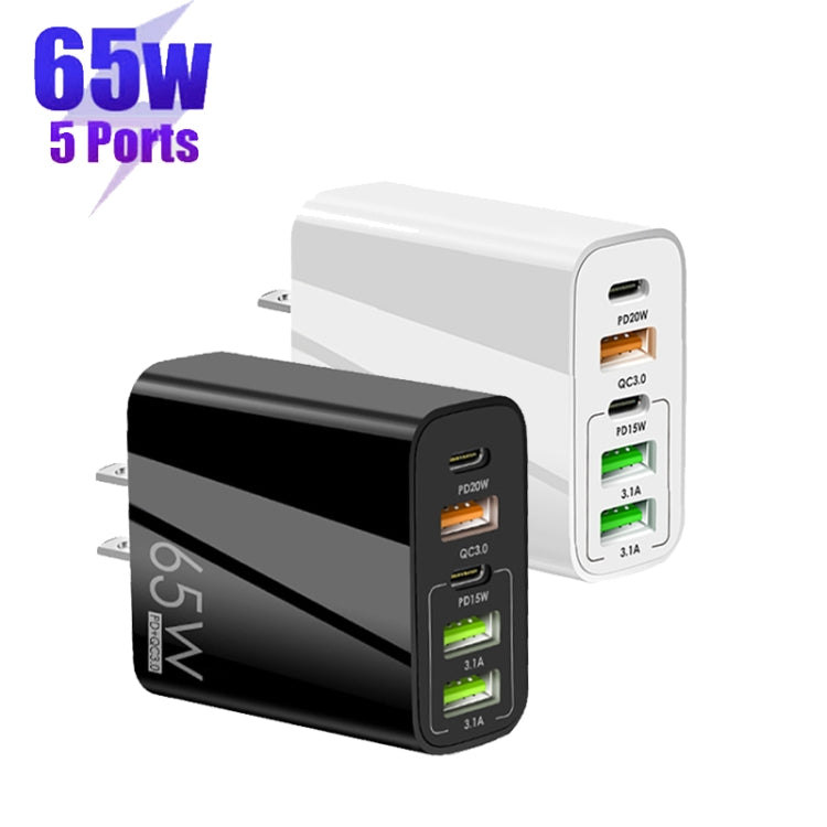 65W Dual PD Type-C + 3 x USB Multi Port Charger with 3A USB to 8 Pin Data Cable, US Plug(Black) - Apple Accessories by buy2fix | Online Shopping UK | buy2fix