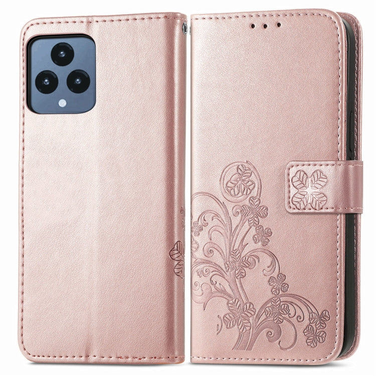 For T-Mobile REVVL 6 5G Four-leaf Clasp Embossed Buckle Leather Phone Case(Rose Gold) - More Brand by buy2fix | Online Shopping UK | buy2fix