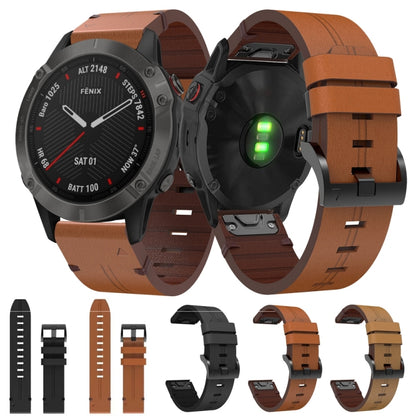 For Garmin Fenix 6 Sapphire GPS 22mm Leather Steel Buckle Watch Band(Brown) - Watch Bands by buy2fix | Online Shopping UK | buy2fix