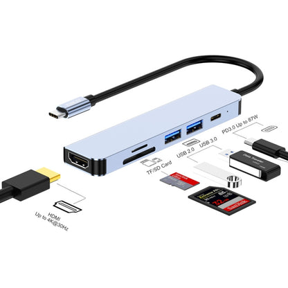 ENKAY Hat-Prince 6 in 1 Type-C Hub 4K HDMI Docking Station Adapter USB-C PD Quick Charge SD/TF Card Reader - USB HUB by ENKAY | Online Shopping UK | buy2fix