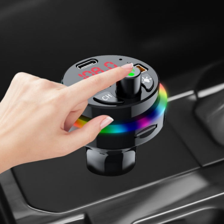 PDF16 Car Bluetooth 5.0 FM Transmitter Colorful Ambient Light Type C Dual USB Fast Charging Charger - In Car by buy2fix | Online Shopping UK | buy2fix