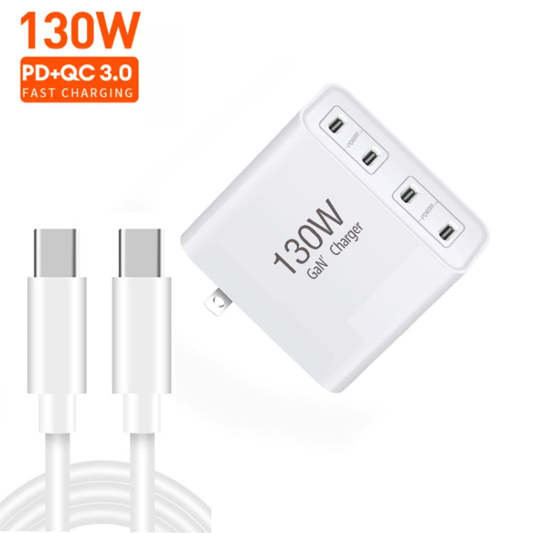 130W USB-C/Type-C Four Port GaN Charger with 2m USB-C/Type-C to USB-C/Type-C Data Cable Set EU / UK / AU / US Plug - Cable & Adapter by buy2fix | Online Shopping UK | buy2fix